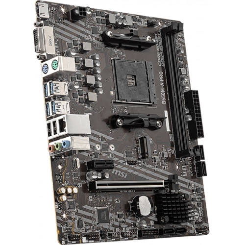 Материнская плата MSI B550M-A PRO, AM4, AMD B550, 2xDDR4, 4xSATA, 1xM.2, 1xPCIe 4.0 x16, 1xPCIe x1, 1xDVI-D, 1xHDMI, 1x 1Gb LAN, 2xUSB 2.0, 4xUSB 3.2 Gen 1, 3x3.5 мм, 7.1, mATX