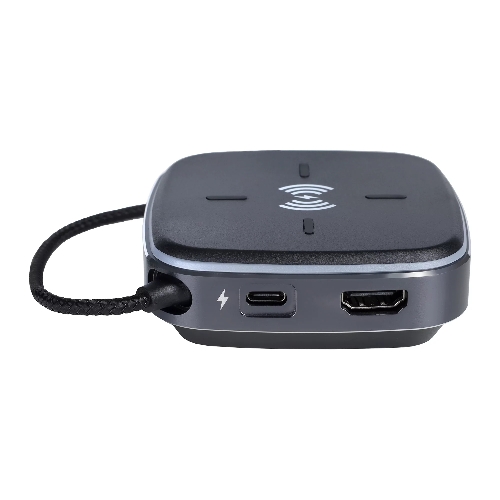 Многофункциональная док-станция Intrend ITACS-9W Type-C с беспроводной зарядкой 3 встроенных высокоскоростных USB 3.0, встроенный высокоскоростной TF и SD карт ридер, разъем RJ-45 для подключения к локальной сети HDMI 4K/30Hz, 60W Power Delivery порт,