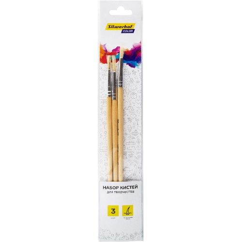 Набор кистей Silwerhof Color (набор 3шт) щетина круглая №2,4,6, деревянная ручка