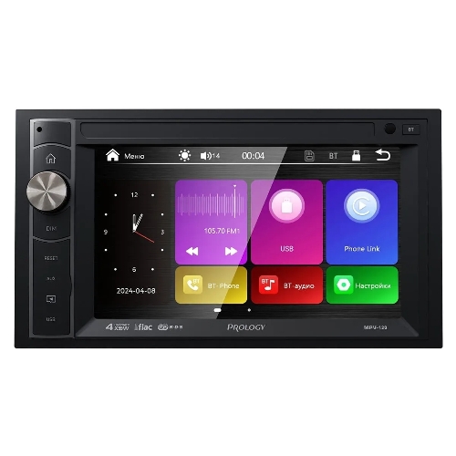 Автомагнитола Prology MPV-120, 2 DIN, 6.2", Bluetooth, USB Type-A, AUX, пульт ДУ
