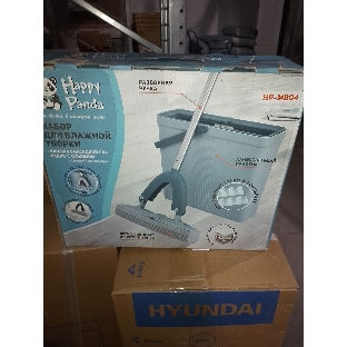 (Поврежденная упаковка) Набор для влажной уборки HP-MB04 Happy Panda с ведром с механизмом отжатия и 2 насадками ПВА