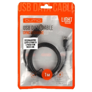 Кабель Qumo light series, USB-MicroUSB, 1м, 5В, 1A, опл. PVC, кон. PVC, черный