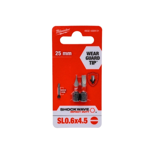 Бита Milwaukee Shockwave SL0.6x4.5 25мм 2шт (4932430901)
