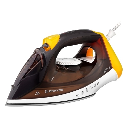 Утюг BRAYER BR4003 коричневый/белый/желтый, 2400 Вт, 25 г/мин, 140 г/мин, 330 мл