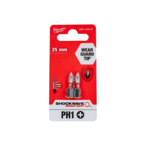Бита Milwaukee Shockwave PH1 25мм 2шт (4932430850)
