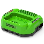 Зарядное устройство GreenWorks 60V (2932007)"Зарядное устройство Greenworks (модель) - используется для заряда аккумуляторных батарей Гринворкс 60 вольт на 2 А/ч,4 А/ч и 6 А/ч.Время зарядки данных аккумуляторов составляет: 2 А/ч = 60 минут; 4 А/ч = 120 минут.Зарядка оснащается системой автоматического отключения при достижении максимального заряда батареи для сохранения рабочих характеристик Li-Ion, а также специальным чипом, который защищает батарею от перегрева. Эти современные системы интеллектуального заряда обеспечивают сохранность дорогостоящего лития от преждевременной потери своих свойств и обеспечивают максимально возможный срок службы батареи. Для устойчивости зарядка имеет прорезиненные ножки. Для крепления на стену есть специальная проушина. На корпусе зарядки присутствую индикаторы заряда. Питание зарядного устройства осуществляется от сети 230 вольт переменного тока 50-60 Гц, 1,9 Ампер.Преимущества модели: Совместимость с аккумуляторами Greenworks 60V; Чип для защиты от перегрева