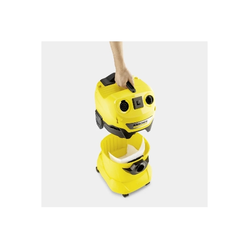 Строительный пылесос Karcher WD 4 P V-20/5/22 желтый, 1000 Вт, уборка сухая/сбор воды/выдув, пылесборник мешок/контейнер, 20 л