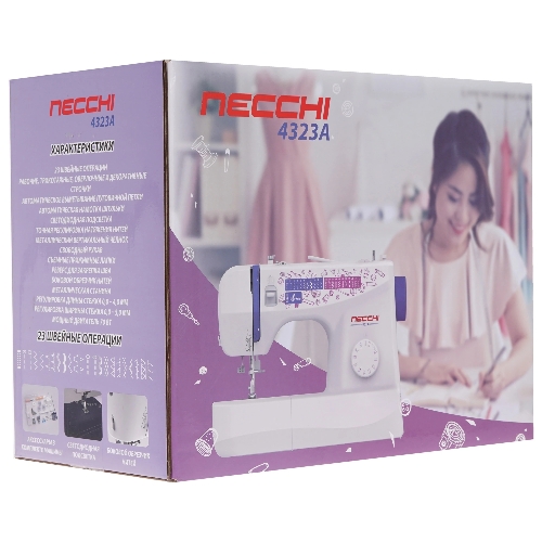 Швейная машина Necchi 4323 А белый, электромеханическая, вертикальный качающийся, 23 операции, автоматическая петля