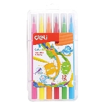 Фломастеры Deli EC10304 Color Emotion кисть, смываемые, 12 цветов, пластиковый пенал (12шт)