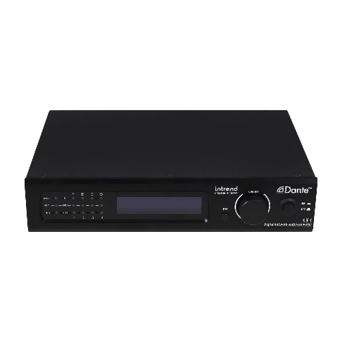 Конвертор Intrend ITDAN-PTR44 Dante - аналог. 4 входа/4 выхода phoenix, 2xRJ45(Dante). встроенный аудиопроцессор (gain, phantom power, mute). Управление ethernet/RS232. Питание 12V