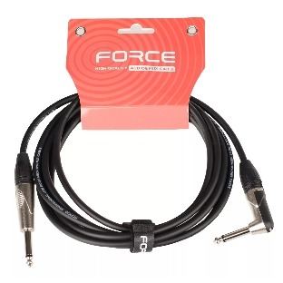 Кабель гитарный FORCE FGC-09/3L1/4" TS Jack - 1/4" TS Jack угловой, высококачественный, малошумящий с проводниками из безкислородной меди OFC, диаметр 6 мм, профессиональные металлические разъемы, длина 3 м, цвет черный