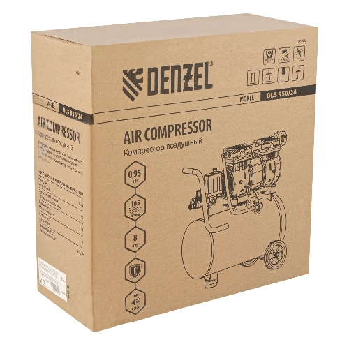 Компрессор Denzel DLS950/24 безмаслянный малошумный 950 Вт, 165 л/мин,ресивер 24 л