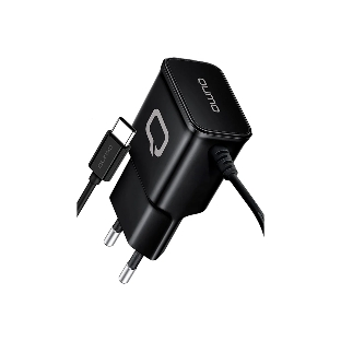Сетевое зарядное устройство Qumo Energy (Charger 0025) 2.1A, встроенный кабель TYPE-C, черный
