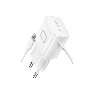 Сетевое зарядное устройство Qumo Energy (Charger 0026) 2.1A, встроенный кабель Lightning 8 Pin, белый