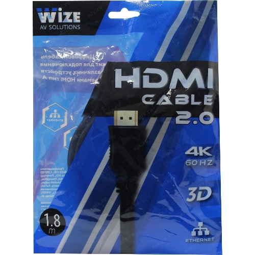Кабель HDMI C-HM-HM-1.8M Wize, 1.8 м, v.2.0, 19M/19M, позол.разъемы, экран, черный, пакет