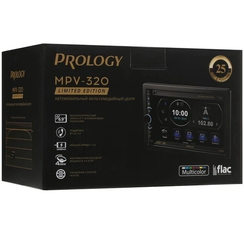Автомагнитола Prology MPV-320, 2 DIN, 6.9", Bluetooth, USB Type-A, AUX, пульт ДУ