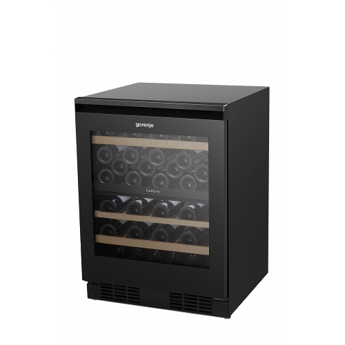 Встраиваемы е винный шкаф Gorenje WCU68F6BG4WF, объем 138 л, вместительность 46 бутылок, 4 полки, цифровой дисплей, Wi-Fi, LED освещение, защита от УФ-излучения, энергоэффективность А+, черный