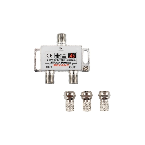 Делитель ТВ Rexant х 2 + 3 шт. F BOX 5-1000 МГц Silver