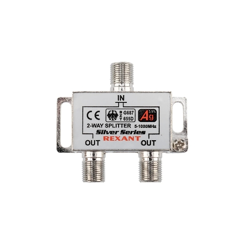 Делитель ТВ Rexant х 2 + 3 шт. F BOX 5-1000 МГц Silver