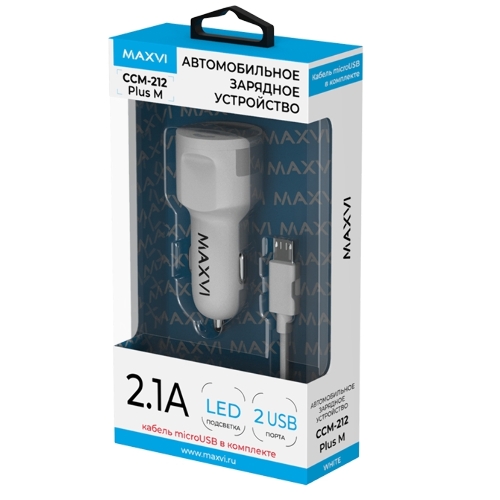 Автомобильное зарядное устройство Maxvi CCM-212 Plus M white 2.1A