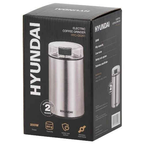 Кофемолка Hyundai HYC-G5261 200Вт сист.помол.:ротац.нож вместим.:60гр серебристый