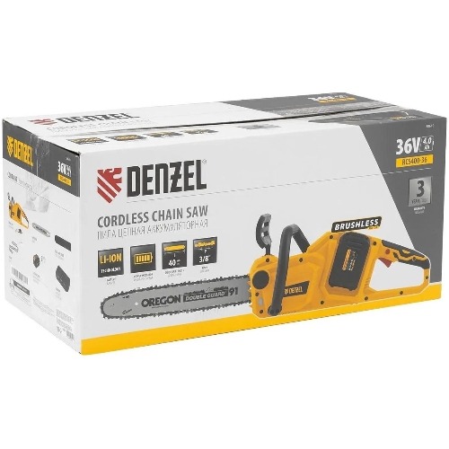 Цепная пила аккумуляторная бесщет. Denzel RCS400-36, Li-ion, 36 В, 4 А·ч, шина 400 мм/58610