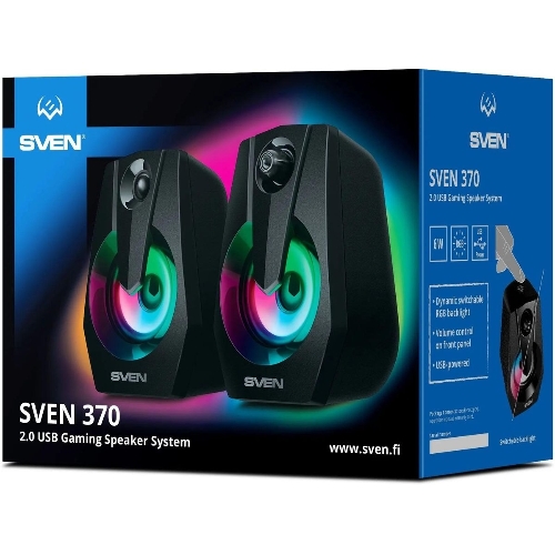 Акустическая система SVEN 370 2.0 черные (2x2W, USB, RGb подсветка)