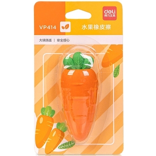 Ластик Deli VP414car VP414ORANGE морковь 54x23x16мм оранжевый блистер с европодвесом