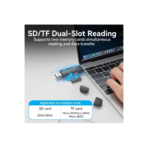 Кард-ридер Vention CLKB0/черный/SD,SDHC,SDXC,TF,micro-SD,micro-SDXC,miсro-SDHC/USB 3.0/Type C/OTG/пластик