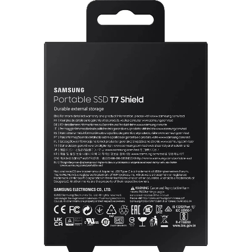 Внешний SSD Samsung T7 Shield, 4TB, USB 3.2 Gen 2 Type-C, R/W 1050/1000, черный