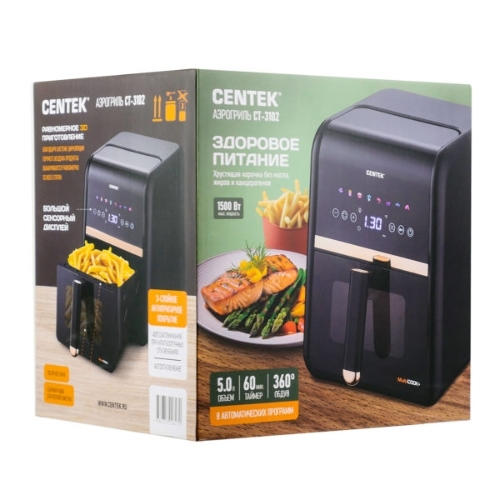 Аэрогриль Centek CT-3102 черный, 1500 Вт, 5 л, сенсор, 8 программ