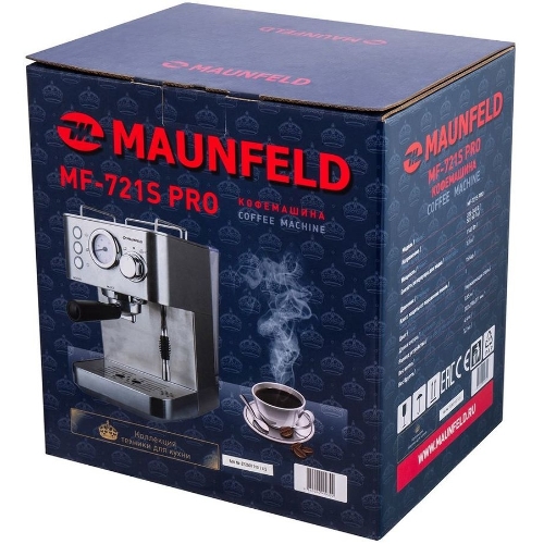 Кофеварка рожковая Maunfeld MF-721S PRO нержавеющая сталь, исп. кофе - молотый/чалды, 1.5 л, 1140 Вт, 15 бар