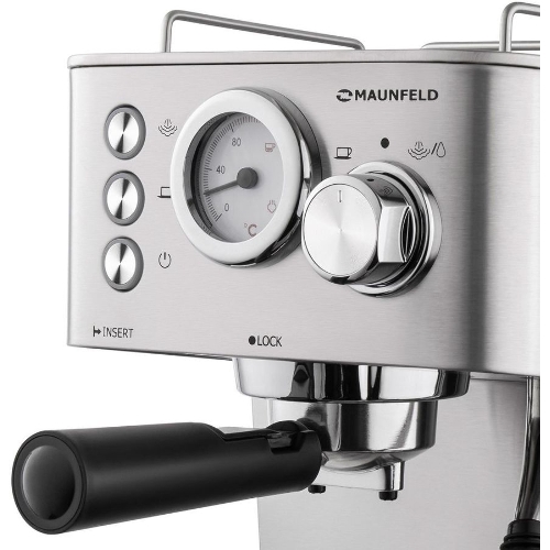 Кофеварка рожковая Maunfeld MF-721S PRO нержавеющая сталь, исп. кофе - молотый/чалды, 1.5 л, 1140 Вт, 15 бар